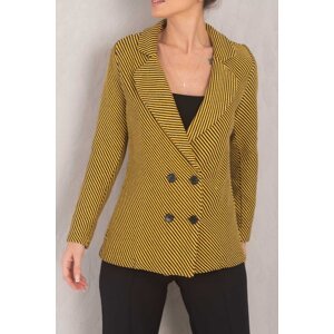 armonika Women's Yellow Stripe Pattern Four Button Cachet Jacket
