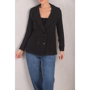 armonika Women's Black Stripe Patterned Four-Button Stash Jacket