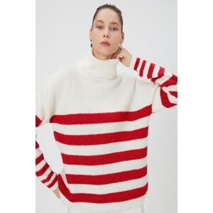 Koton Dámsky červený pruhovaný sveter