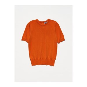 Dilvin 1280 Crew Neck Buttoned Short Sleeve Sweater-Burnt Orange