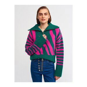 Dilvin 10282 Truck Neck Zippered Sweater-emerald-f.