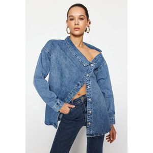 Trendyol Blue Asymmetric Collar Detailed Denim Shirt