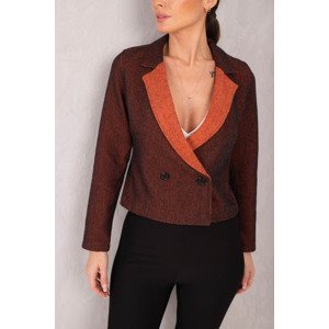 armonika Women's Orange Double Breasted Collar Two Color Stamp Crop Jacket