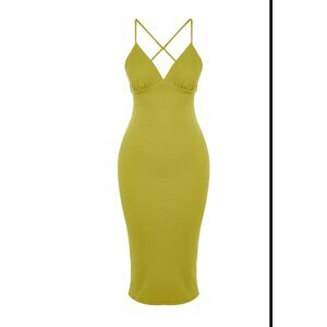 Trendyol Oil Green Fitted Evening Dress