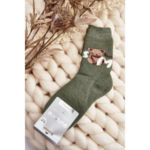 Warm cotton socks with teddy bear, green