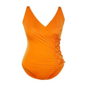 Trendyol Curve Orange Double Breasted Tie Detailed Slimming Effect Swimsuit