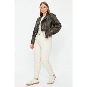 Trendyol Curve Ecru High Waist Slim Mom Jeans