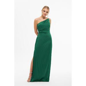 Carmen Emerald Plisoley Long Evening Dress with Stone Slit on the Side