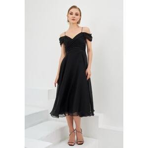 Carmen Black Organza Low Sleeve Short Evening Dress