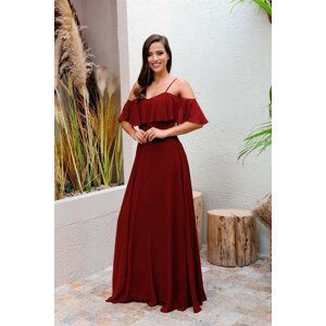 Carmen Burgundy Low Sleeve Strappy Long Evening Dress