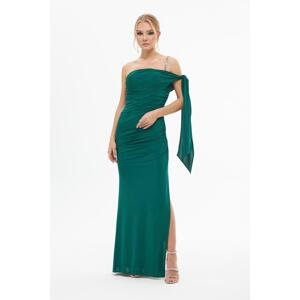 Carmen Emerald Sandy Single Sleeve Slit Long Evening Dress
