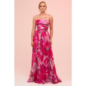 Carmen Fuchsia Straps and Slit Printed Evening Dress