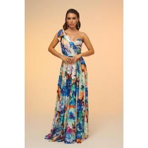 Carmen Saxe Blue One Sleeve Long Evening Dress