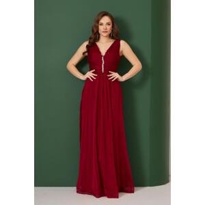 Carmen Burgundy Chiffon Collar Stone Long Evening Dress and Invitation Dress
