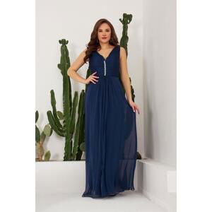 Carmen Navy Blue Chiffon Long Evening Dress And Invitation Dress With Stones.