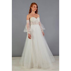 Carmen Ecru Tulle Low Sleeve Engagement Evening Dress