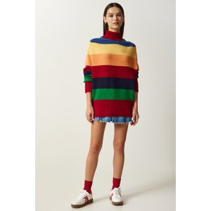 Happiness İstanbul Women's Red Block Color Striped Oversize Knitwear Sweater