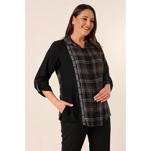 By Saygı Striped Plaid Three Quarter Sleeve Plus Size Shirt