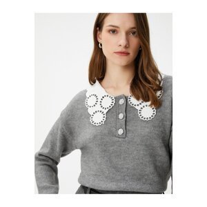 Koton Vintage Look Sweater Lace Collar Buttoned