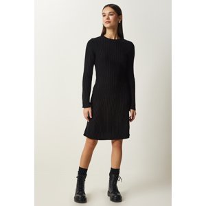 Happiness İstanbul Women's Black Ribbed A-Line Knitwear Dress