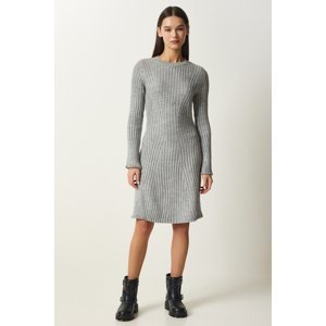 Happiness İstanbul Women's Gray Ribbed A-Line Knitwear Dress