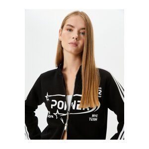 Koton Crop Double Sided Zippered Sweatshirt Printed High Neck Striped