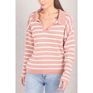 armonika Women's Pale Pink Striped Polo Neck Knitwear Sweater