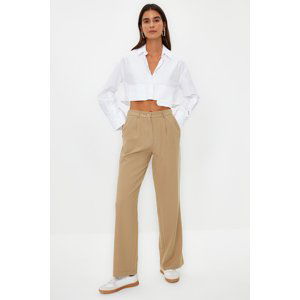 Trendyol Mink Straight Cut Woven Trousers with Elastic Waist