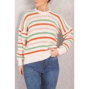 armonika Women's Green Striped Thessaloniki Knitted Sweater with Elastic Sleeves and Waist