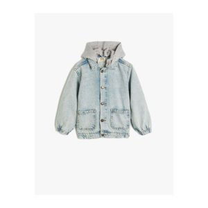 Koton Denim Jacket Removable Hooded Pocket Cotton Elastic Cuffs