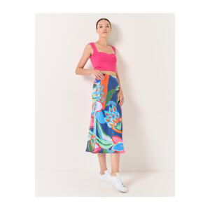 Jimmy Key Mixed Straight Cut High Waist Midi Satin Skirt