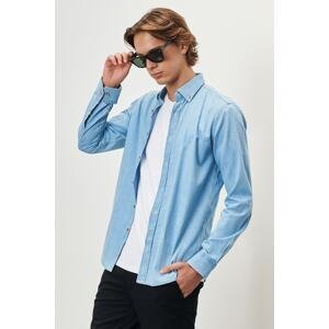 ALTINYILDIZ CLASSICS Men's Blue Slim Fit Slim Fit Buttoned Collar Cotton Denim Shirt
