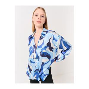 Jimmy Key Blue Long Sleeve Patterned Stylish Satin Shirt