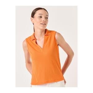 Jimmy Key Orange Polo Neck Sleeveless Comfortable Blouse