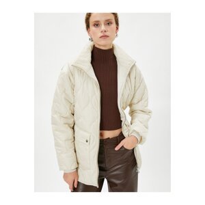 Koton Quilted Coat with Zipper Pockets and Slit Detail