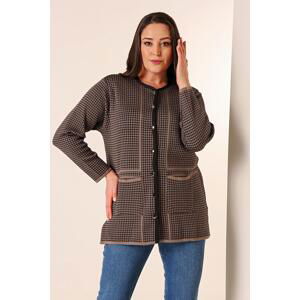 By Saygı Plus Size Knitwear Cardigan with Metal Buttons on the Front and Zigzag Patterned Pockets