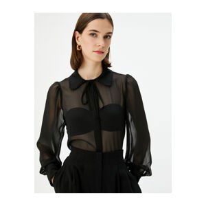 Koton Chiffon Transparent Shirt Long Sleeve Tie Collar