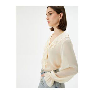 Koton Chiffon Shirt Ruffled V-Neck