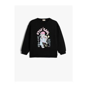 Koton Anime Printed Sweatshirt Crew Neck Raised