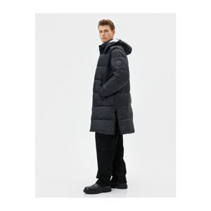 Koton Long Puffer Jacket Hooded Zippered Back Printed Pocket