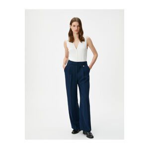 Koton Palazzo Trousers High Waist Straight Leg Buttoned