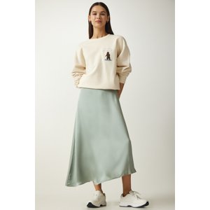 Happiness İstanbul Women's Aqua Green Asymmetrical Satin Finished Skirt