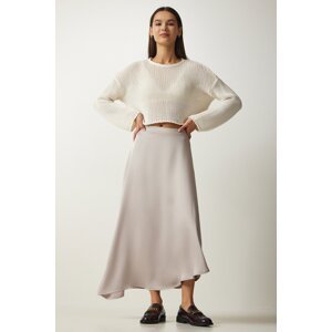 Happiness İstanbul Women's Mink Asymmetrical Formed Satin Finished Skirt