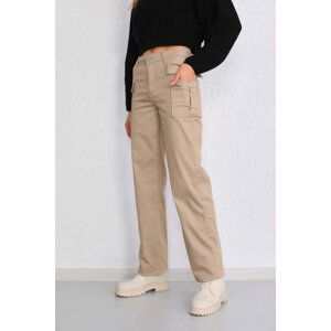 BİKELİFE Cargo Pocket High Waist Straight Fit Lycra Trousers