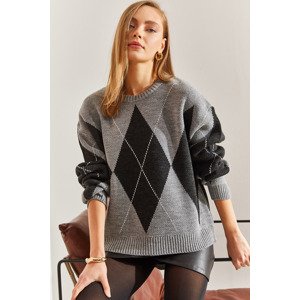 Bianco Lucci Women's Diamond Patterned Knitwear Sweater