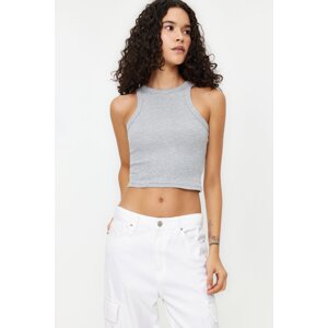 Trendyol Gray Melange Crop Fitted Halter Neck Cotton Stretchy Knitted Undershirt