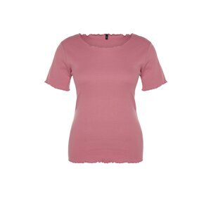 Trendyol Curve Dusty Rose Corded U-Neck Knitted T-Shirt