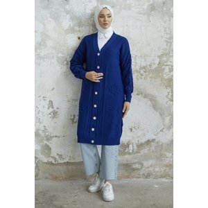 InStyle Lomira Stone Button Detailed Knitwear Cardigan - Saks Blue