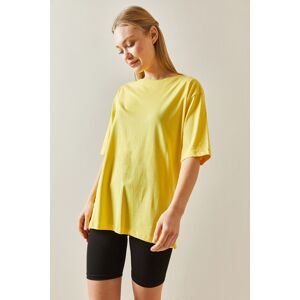 XHAN Yellow Crew Neck Basic Oversize T-Shirt 4KXK1-47895-10