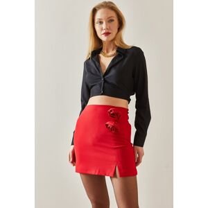 XHAN Red Rose Detailed & Slit Mini Skirt